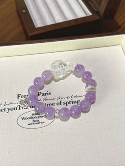 ▫️▪️ Lavender amethyst white crystal fox bracelet