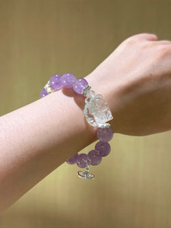 ▫️▪️ Lavender amethyst white crystal fox bracelet