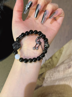 ▫️▪️ Gold obsidian silver obsidian cat's paw bracelet