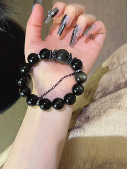 ▫️▪️ Gold obsidian silver obsidian bracelet