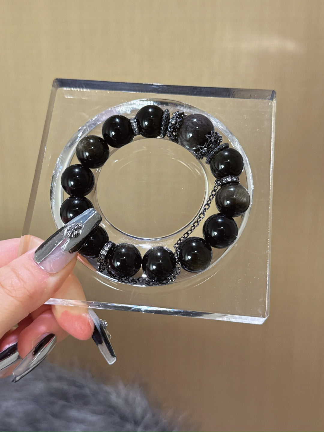 ▫️▪️ Gold obsidian silver obsidian bracelet