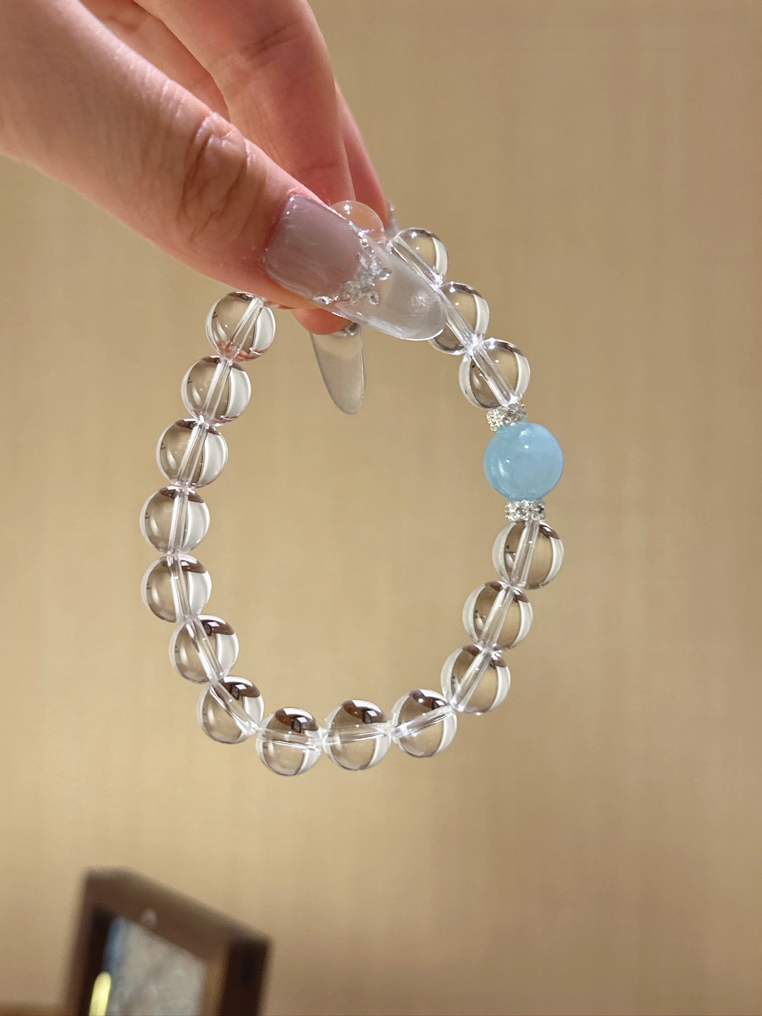 ▫️▪️ White crystal aquamarine bracelet