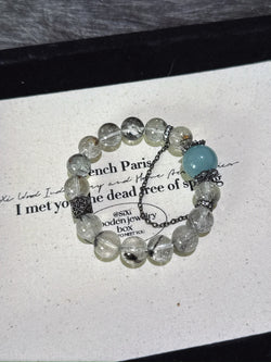 ▫️▪️ Black hair crystal aquamarine bracelet
