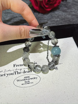 ▫️▪️ Black hair crystal aquamarine bracelet
