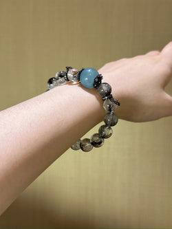 ▫️▪️ Black hair crystal aquamarine bracelet