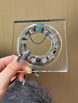 ▫️▪️ Black hair crystal aquamarine bracelet