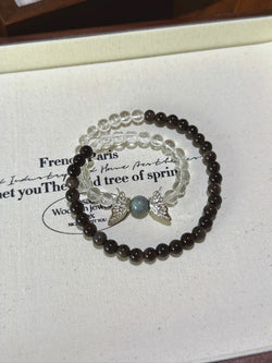 ▫️▪️ White crystal silver obsidian eagle eye stone bracelet