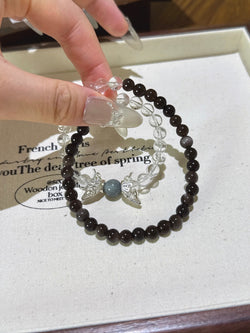 ▫️▪️ White crystal silver obsidian eagle eye stone bracelet