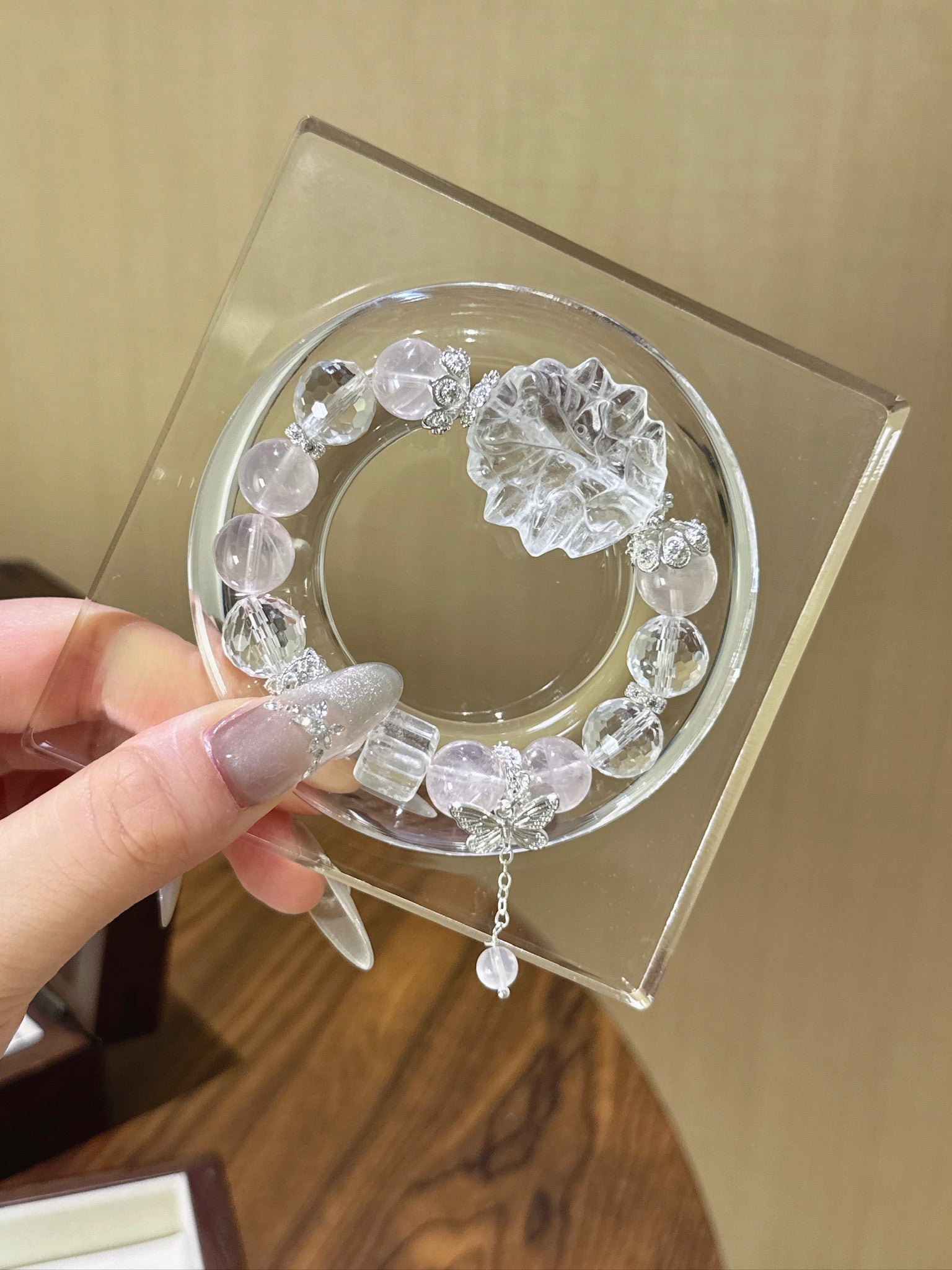 ▫️▪️ Pink crystal white crystal bracelet