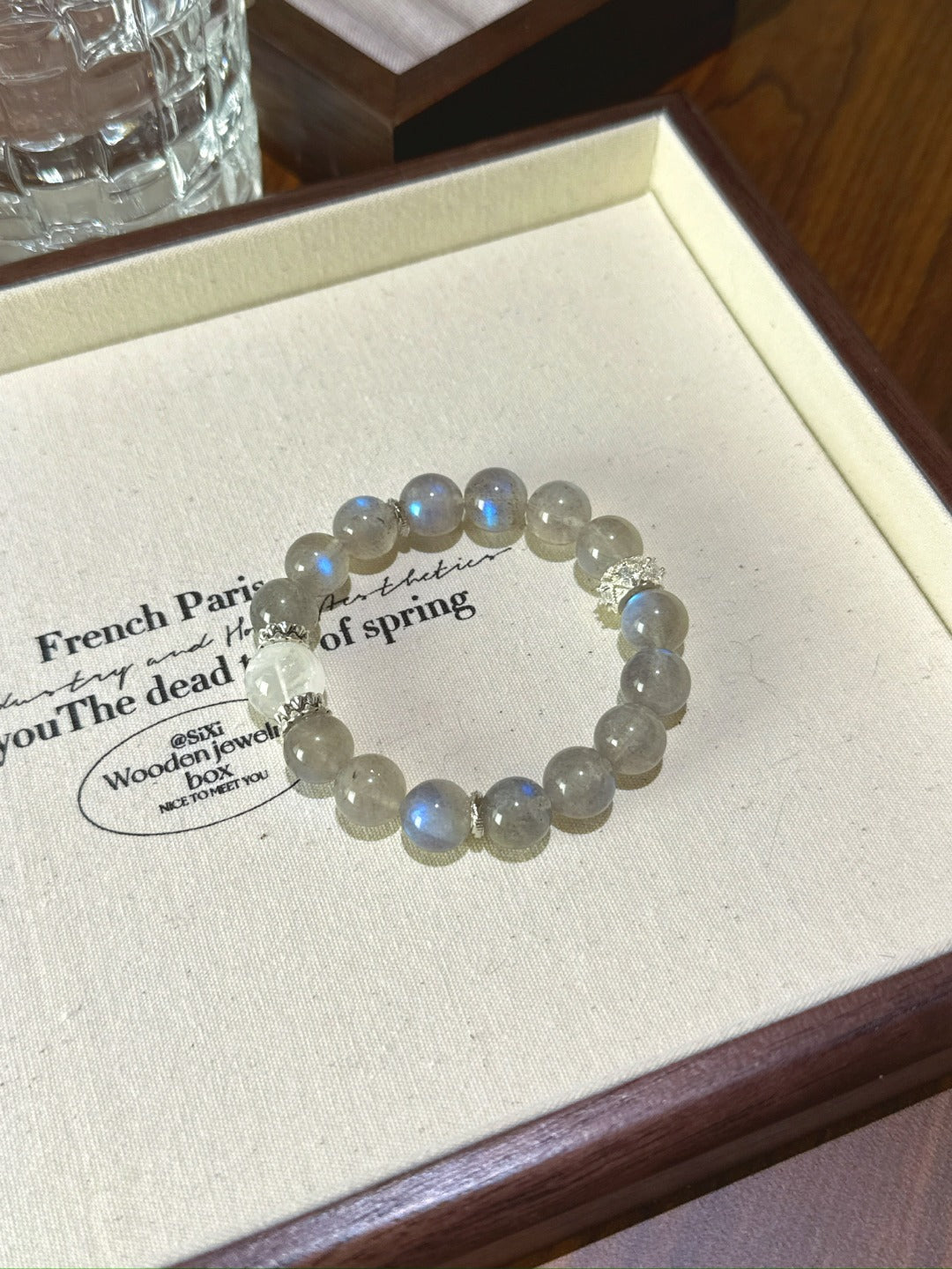 ▫️▪️ Grey moonlight white ghost bracelet
