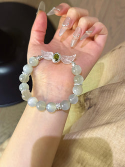 ▫️▪️ White moonlight, white crystal wings, green zircon, magic box bracelet