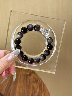 ▫️▪️ Silver obsidian black hair crystal bracelet