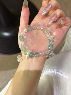 ▫️▪️ Green fluorite pink quartz white ace bracelet