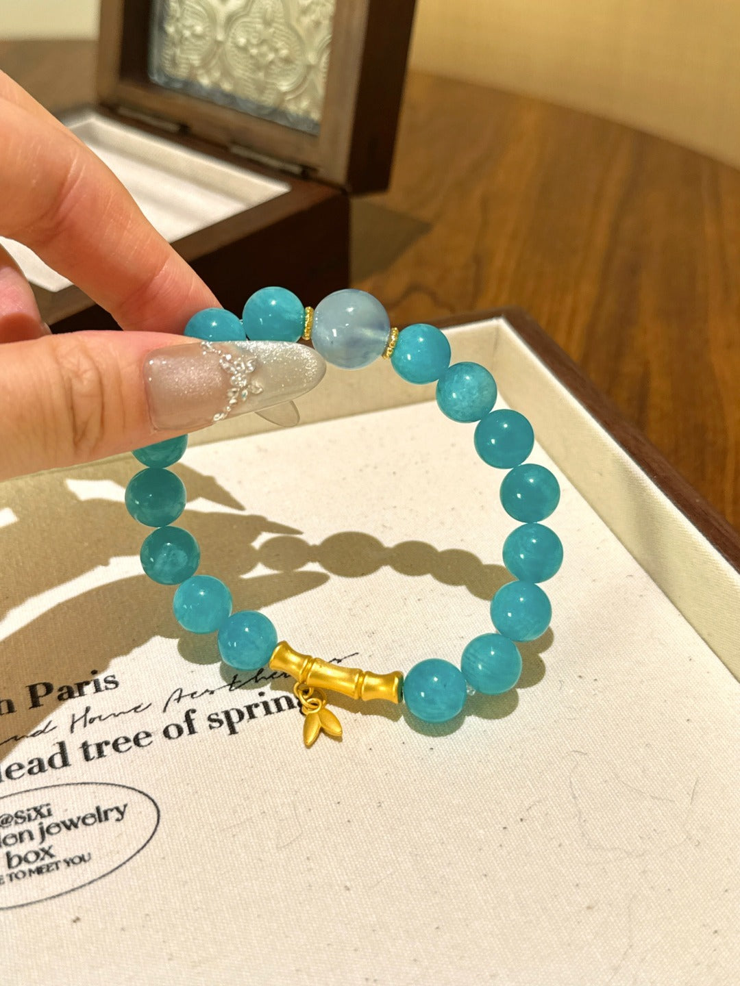▫️▪️ Tianhe stone aquamarine alloy slub bracelet