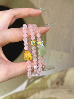 ▫️▪️ Pink crystal beeswax and Tian jade bracelet