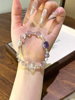 ▫️▪️ Amethyst and white crystal double-pointed bracelet