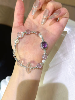 ▫️▪️ Amethyst and white crystal double-pointed bracelet