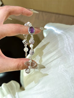 ▫️▪️ Amethyst and white crystal double-pointed bracelet