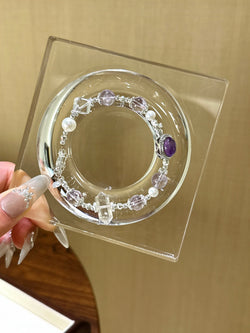 ▫️▪️ Amethyst and white crystal double-pointed bracelet