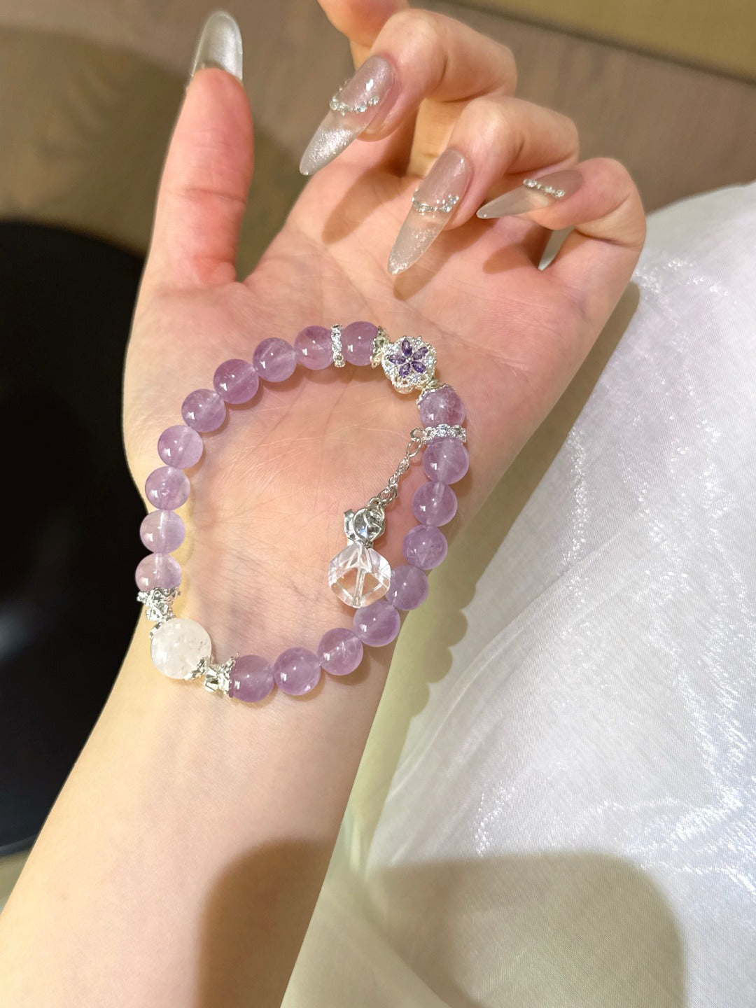 ▫️▪️ Amethyst White Ghost White Crystal Block Bracelet
