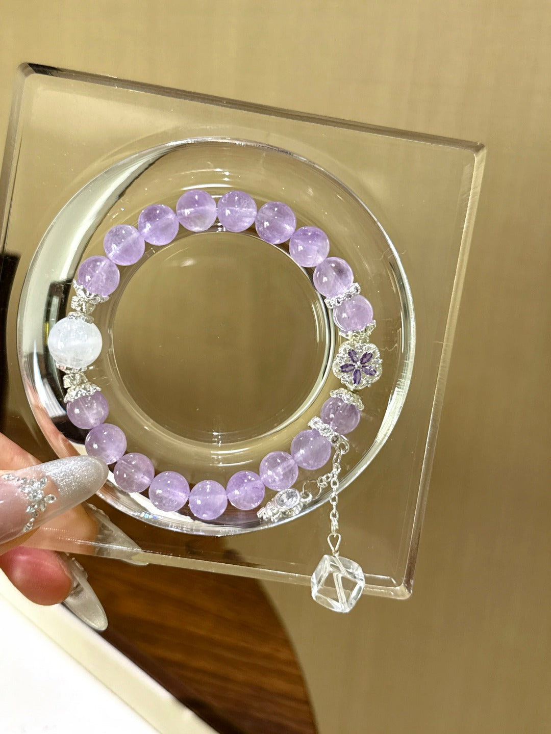 ▫️▪️ Amethyst White Ghost White Crystal Block Bracelet