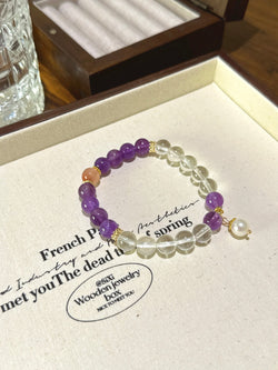 ▫️▪️ Amethyst white crystal red agate bracelet