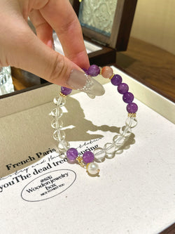 ▫️▪️ Amethyst white crystal red agate bracelet