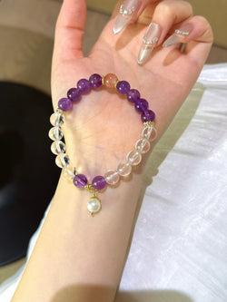 ▫️▪️ Amethyst white crystal red agate bracelet