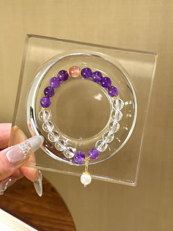 ▫️▪️ Amethyst white crystal red agate bracelet