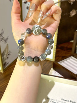 ▫️▪️ Labradorite silver obsidian white crystal bracelet