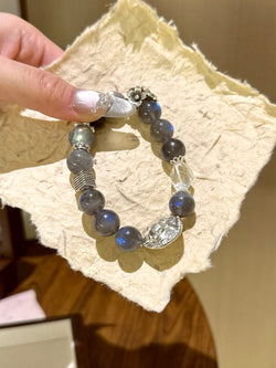 ▫️▪️ Labradorite silver obsidian white crystal bracelet
