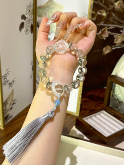 ▫️▪️ Green Ghost White Crystal Rose Bracelet