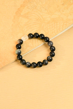 ▫️▪️ Obsidian White Crystal Bucket Bead Bracelet (Men)