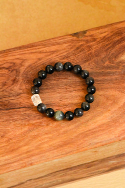 ▫️▪️ Obsidian White Crystal Bucket Bead Bracelet (Men)