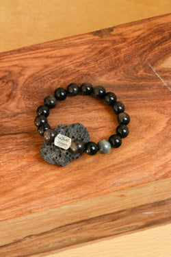 ▫️▪️ Obsidian White Crystal Bucket Bead Bracelet (Men)