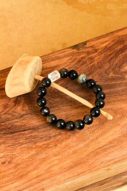 ▫️▪️ Obsidian White Crystal Bucket Bead Bracelet (Men)