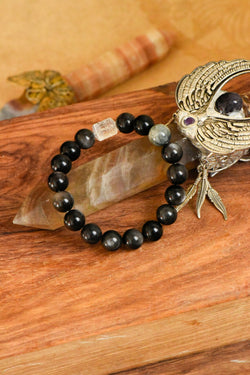 ▫️▪️ Obsidian White Crystal Bucket Bead Bracelet (Men)