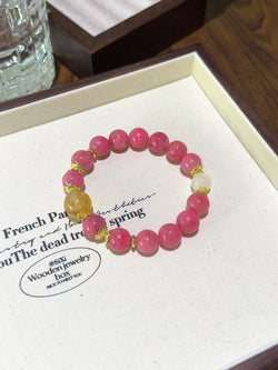 ▫️▪️ Rose stone yellow gum flower white moonlight bracelet