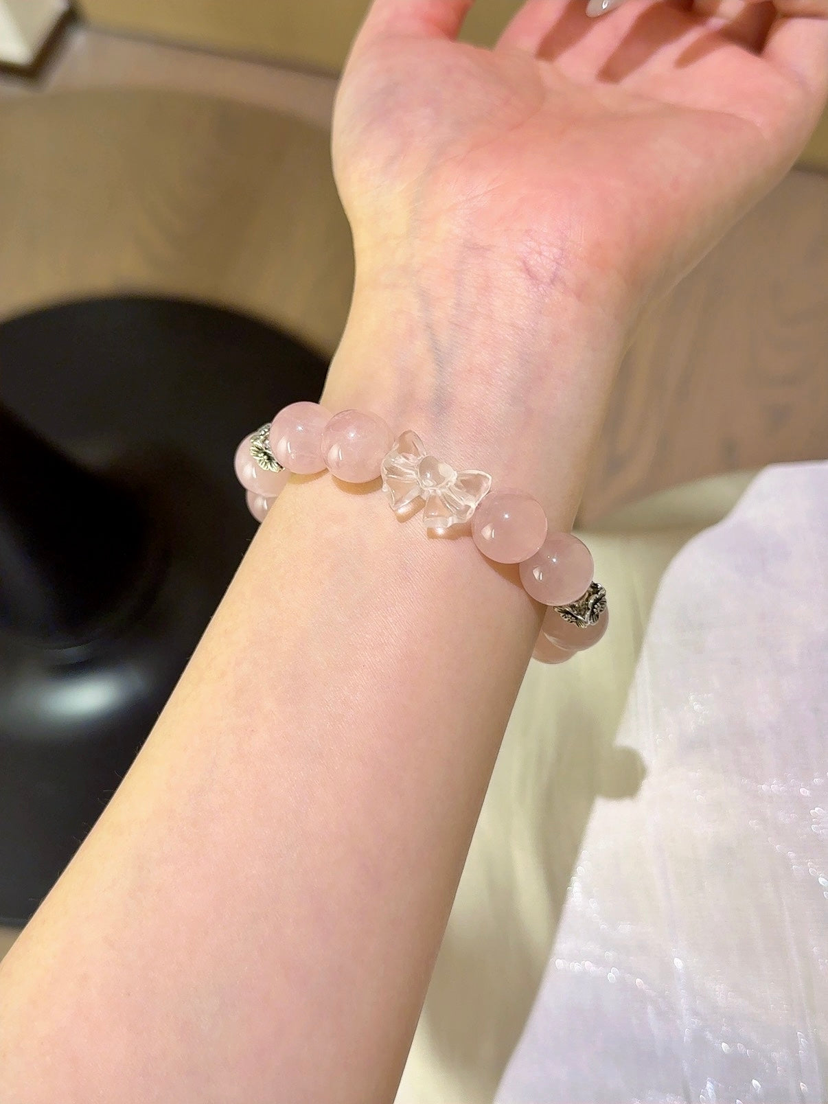 ▫️▪️ Pink crystal white crystal bow bracelet