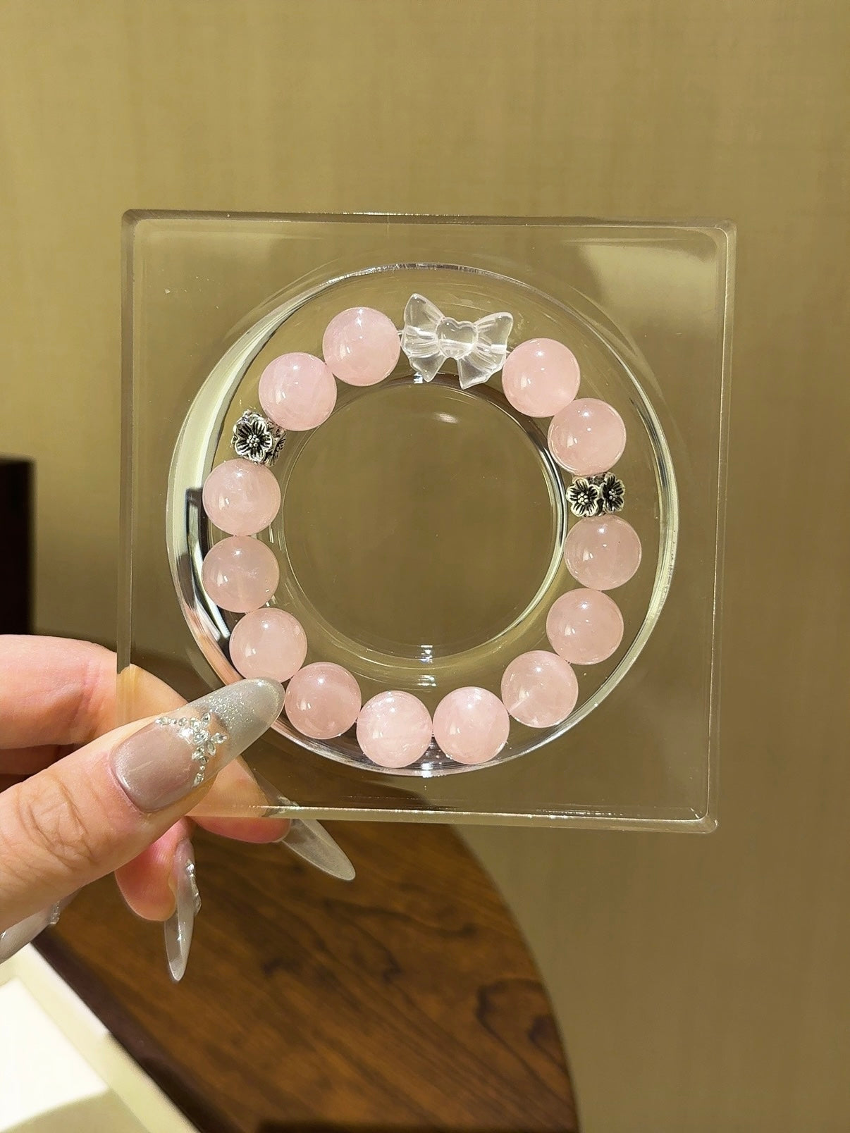 ▫️▪️ Pink crystal white crystal bow bracelet