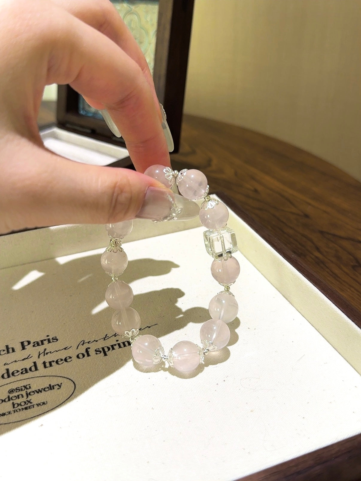 ▫️▪️ Pink crystal white crystal sugar cube bracelet
