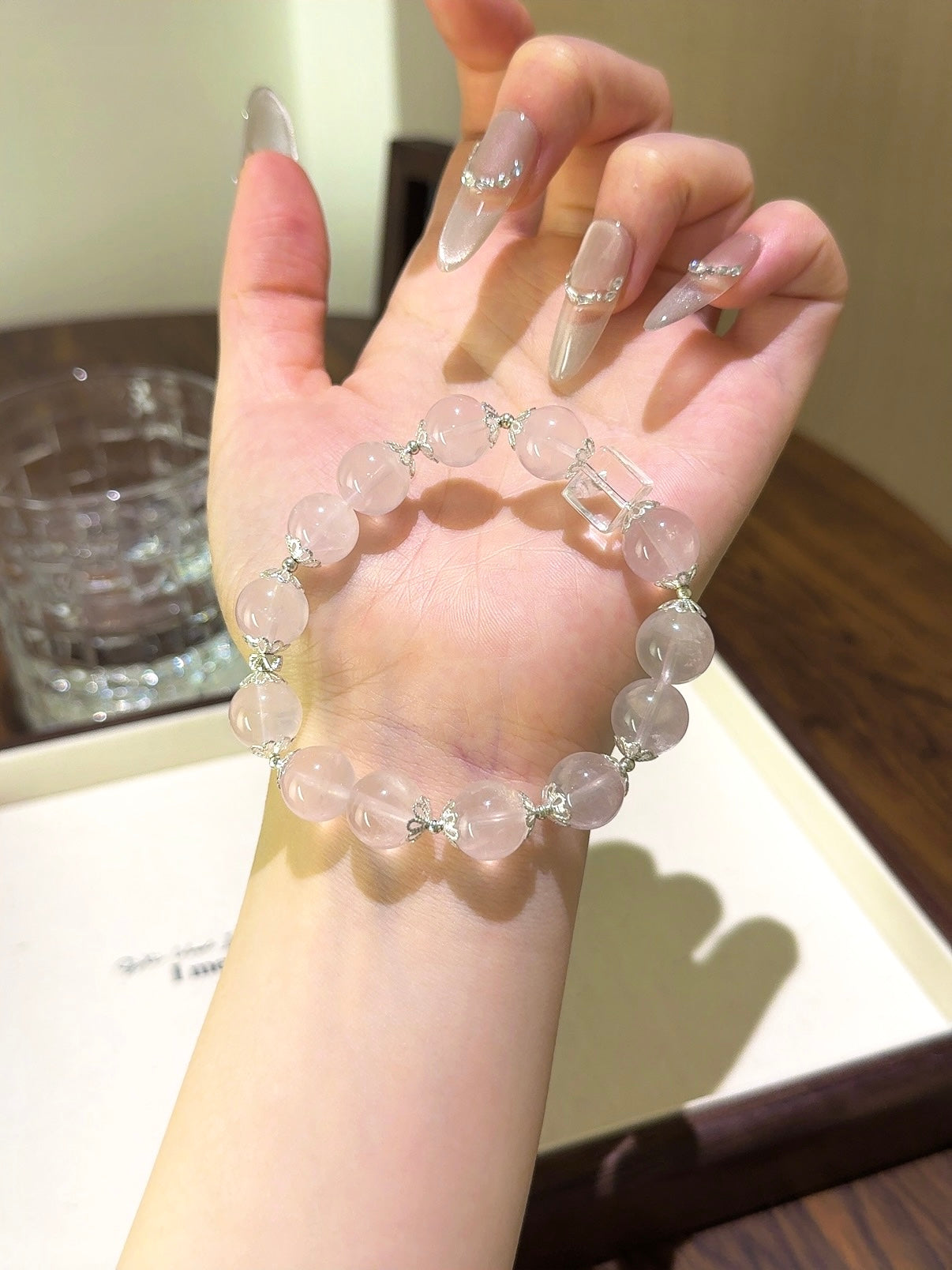 ▫️▪️ Pink crystal white crystal sugar cube bracelet