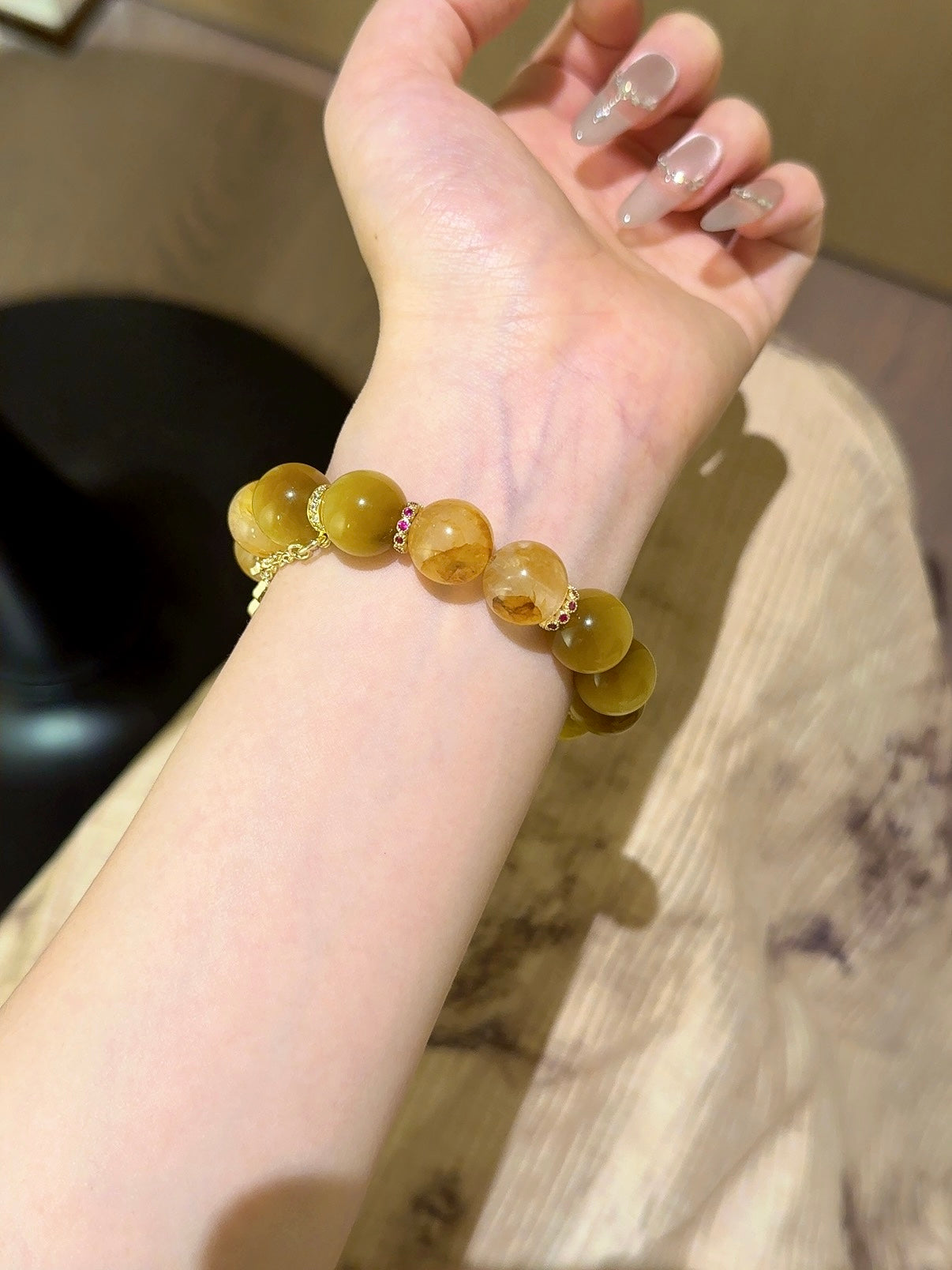 ▫️▪️ Golden tiger eye yellow gum flower bracelet
