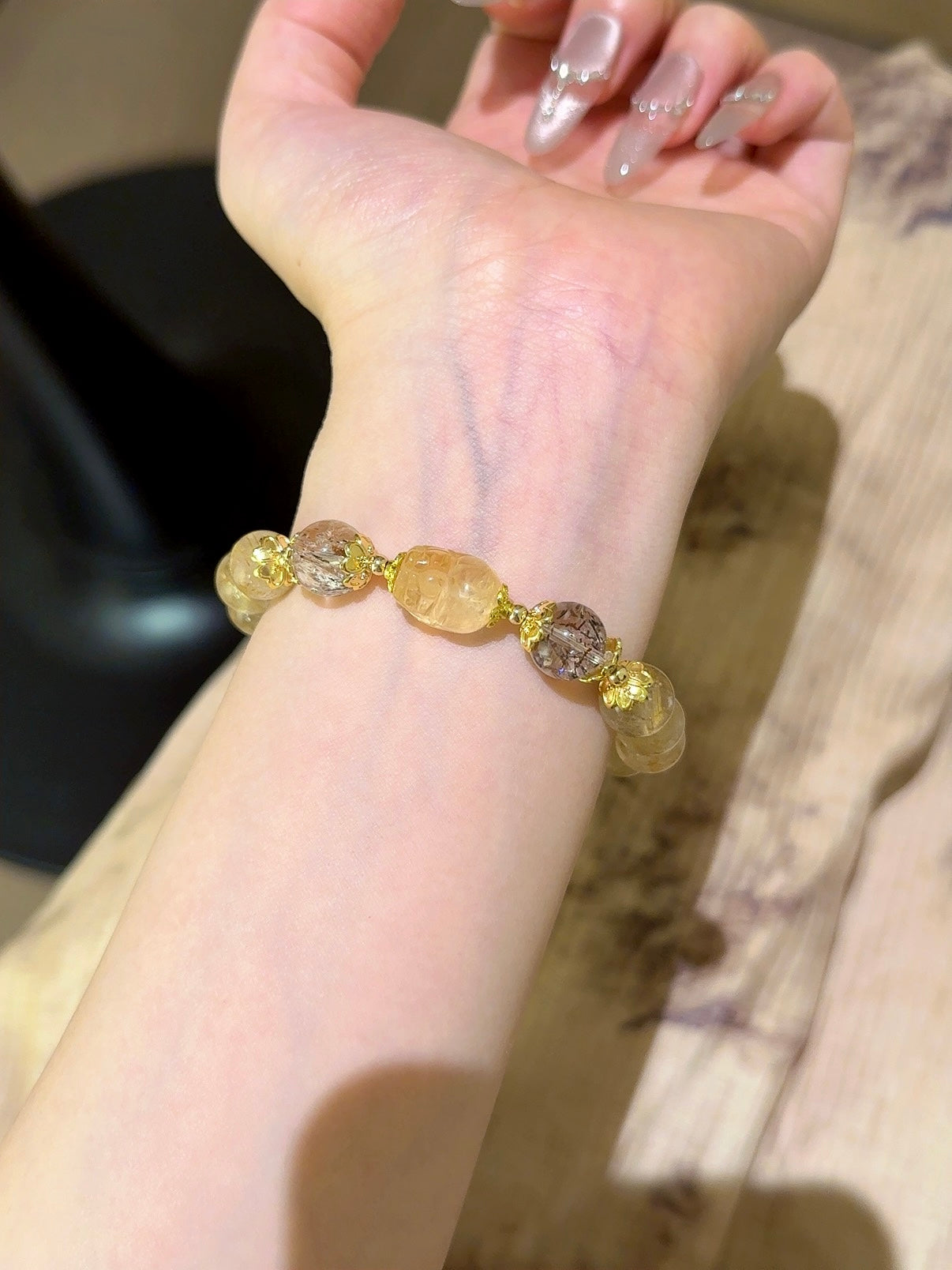 ▫️▪️ Blonde crystal black gold super citrine pixiu bracelet