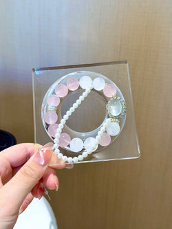 ▫️▪️ Pink crystal white ghost milky white crystal magic box bracelet