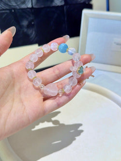▫️▪️ White Ghost Aquamarine Pink Crystal Bracelet