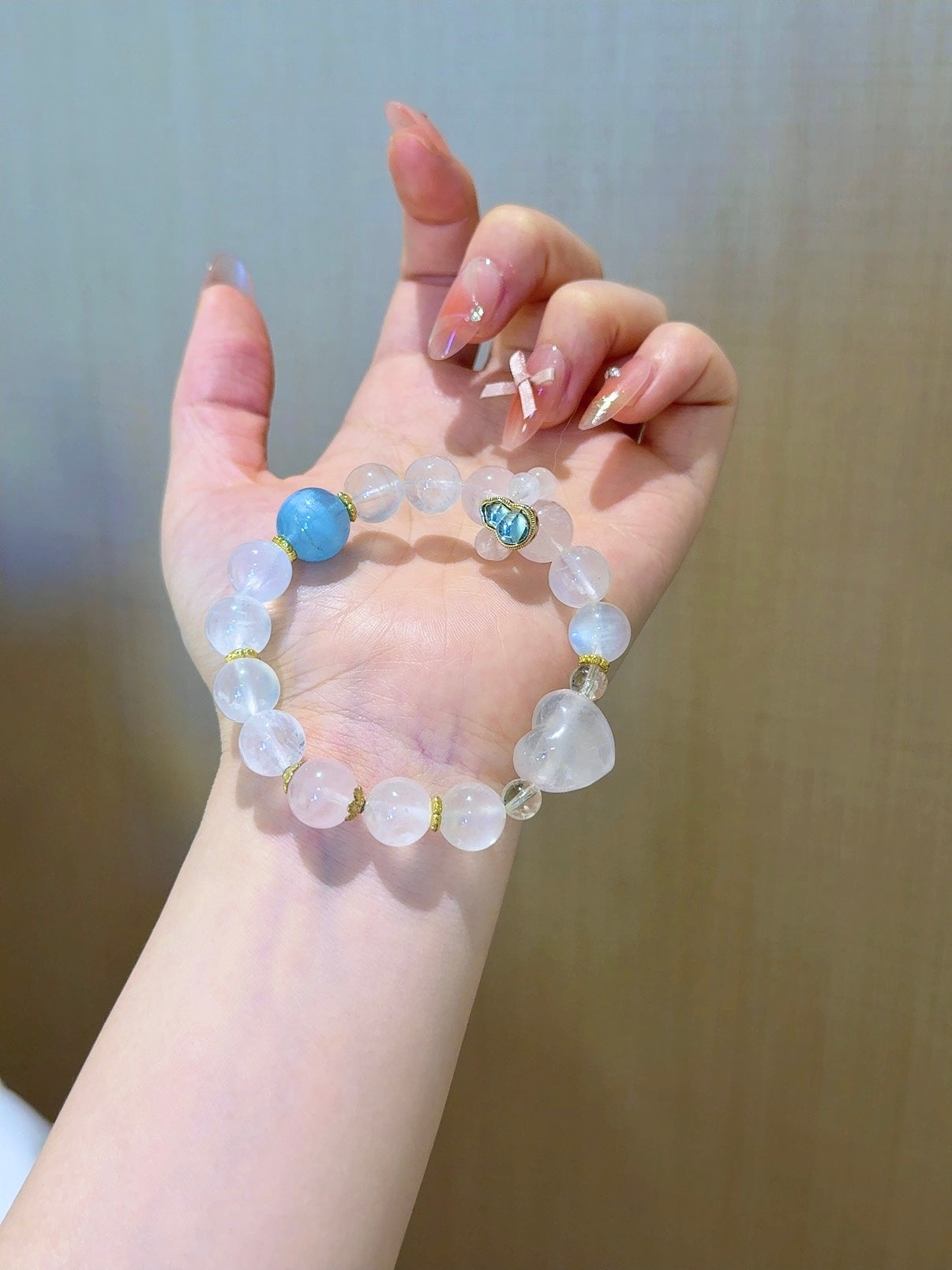 ▫️▪️ White Ghost Aquamarine Pink Crystal Bracelet