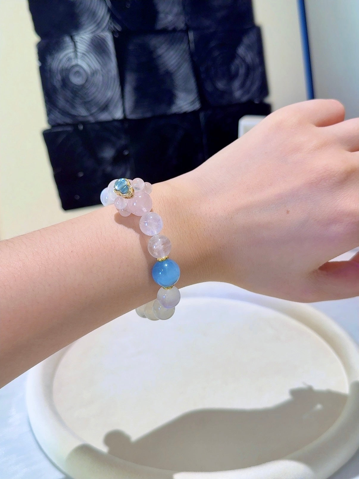 ▫️▪️ White Ghost Aquamarine Pink Crystal Bracelet