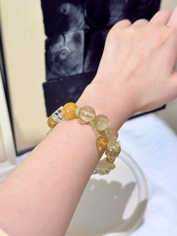 ▫️▪️ Citrine yellow tower crystal white crystal fox bracelet