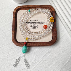 108 white crystals with a green pine Pixiu Buddha necklace